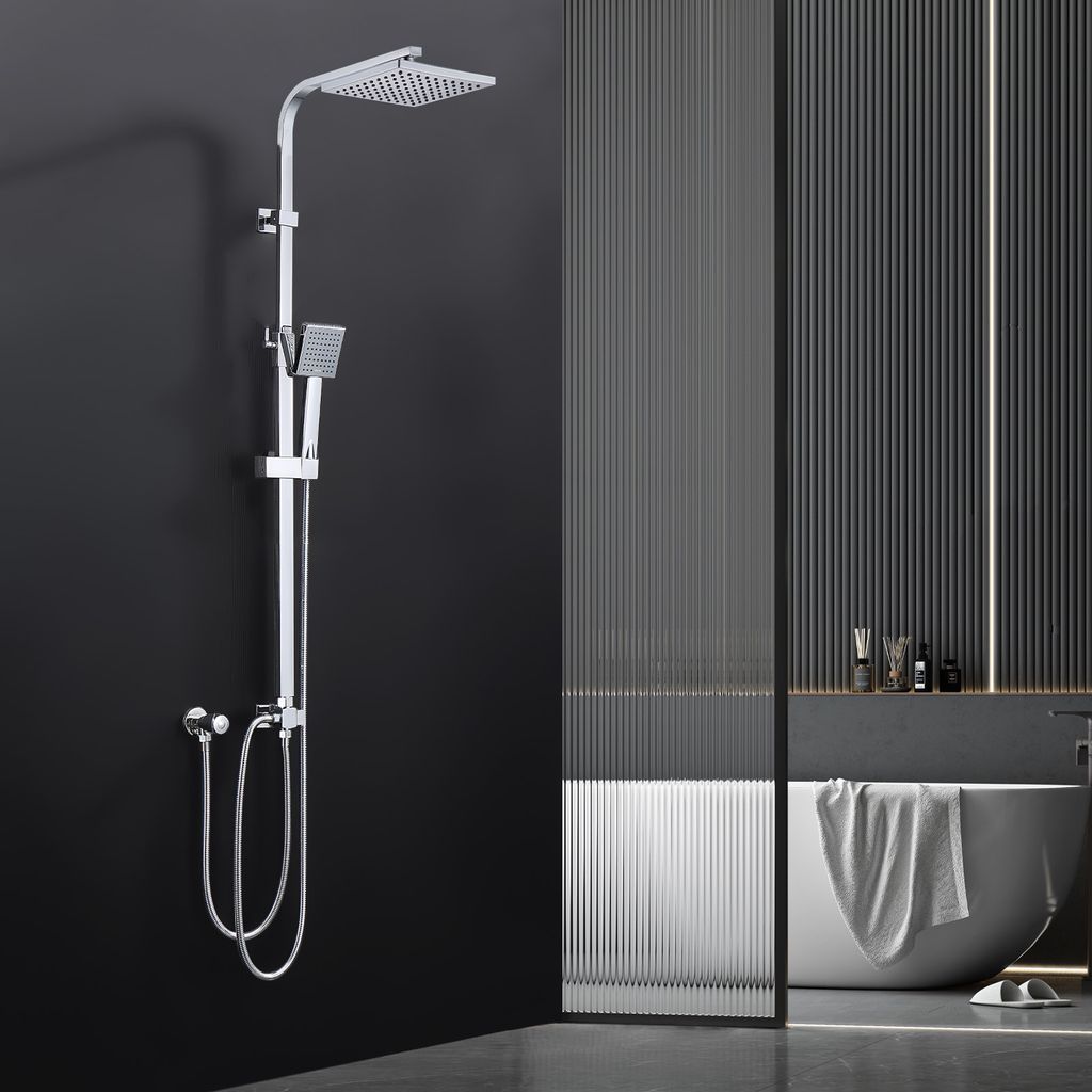 Set de ducha Homelody ducha de lluvia sin grifo, set de barra de ducha cromada set de columna de ducha, sistema de ducha de lluvia con rociador de 20x20cm con teleducha
