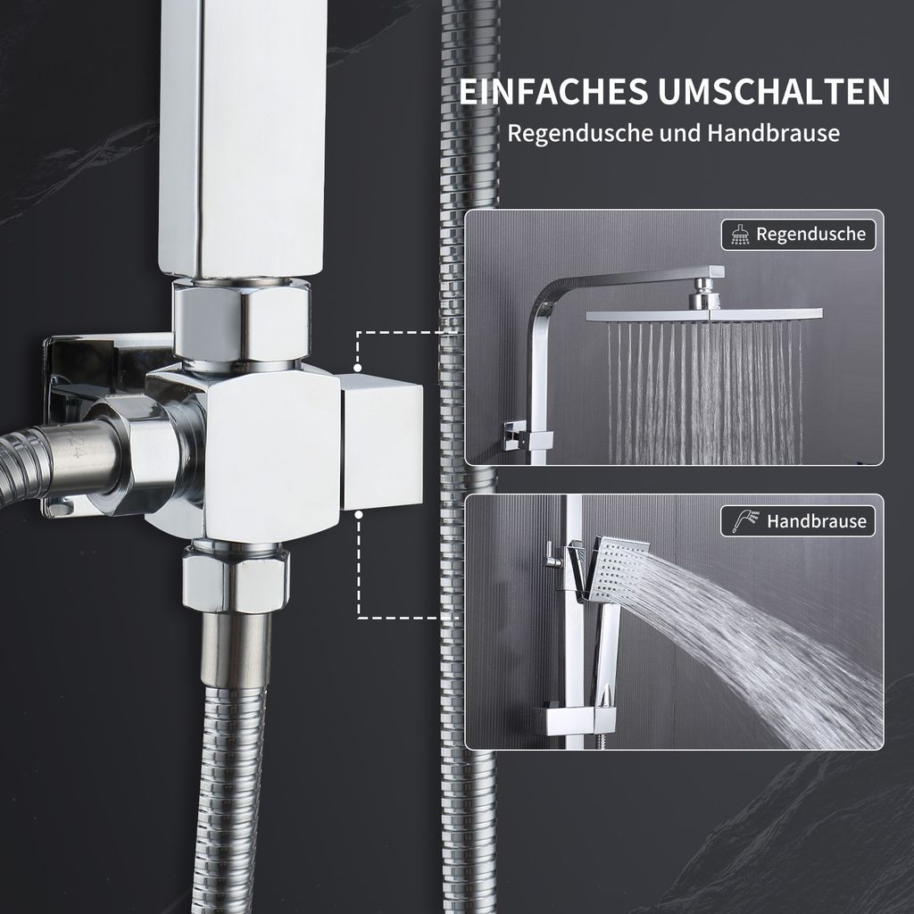 Set de ducha Homelody ducha de lluvia sin grifo, set de barra de ducha cromada set de columna de ducha, sistema de ducha de lluvia con rociador de 20x20cm con teleducha