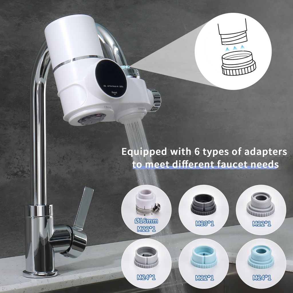 HOMELODY Filtro de agua para grifo con pantalla LED para fregadero, purificador de agua con carbón activado para baño, cocina