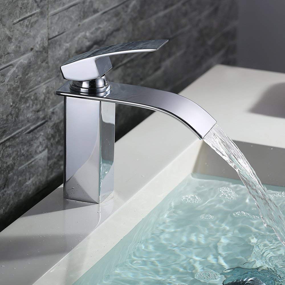 Grifo lavabo cascada del baño cromo de diseño elegante homelody