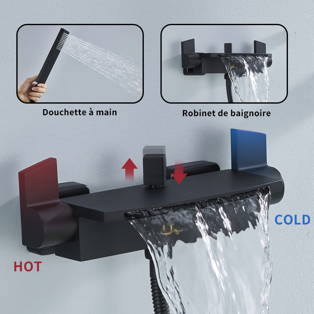 HOMELODY Grifo de Bañera Cascada Nero con Ducha Monomando Cascada Griferia Ducha en Pared