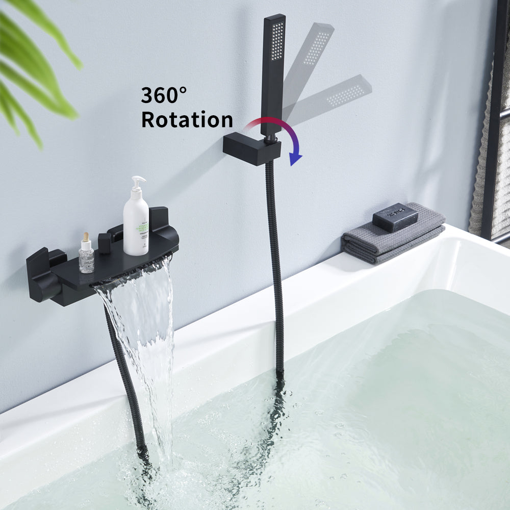 HOMELODY Grifo de Bañera Cascada Nero con Ducha Monomando Cascada Griferia Ducha en Pared