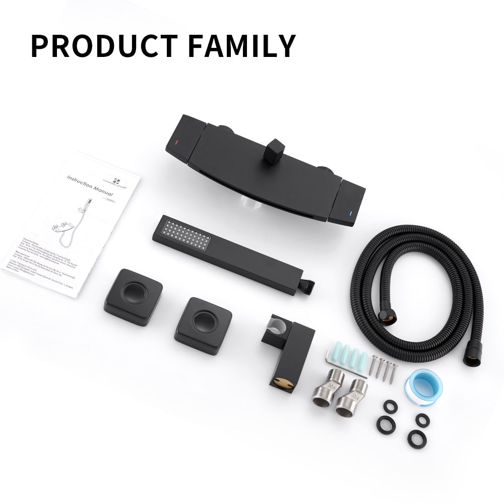 HOMELODY Grifo de Bañera Cascada Nero con Ducha Monomando Cascada Griferia Ducha en Pared