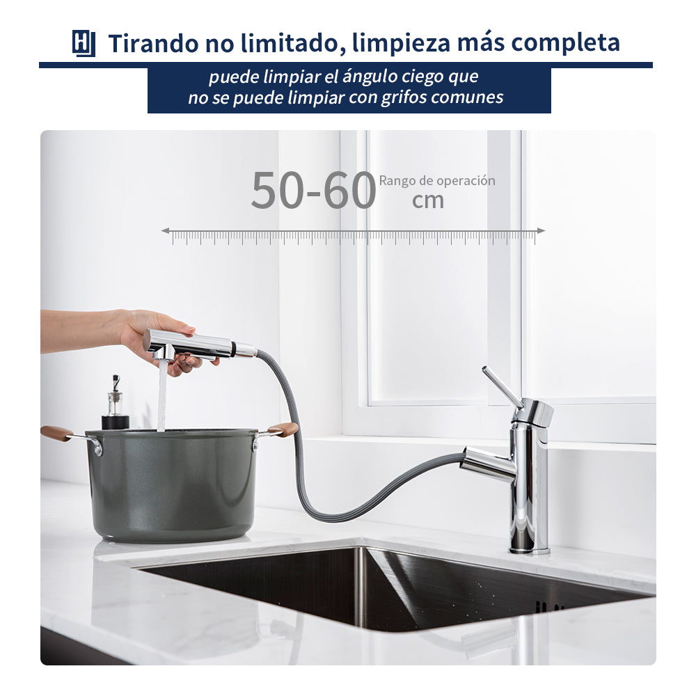 Retráctil grifo de cocina pico bajo alta calidad latón Homelody