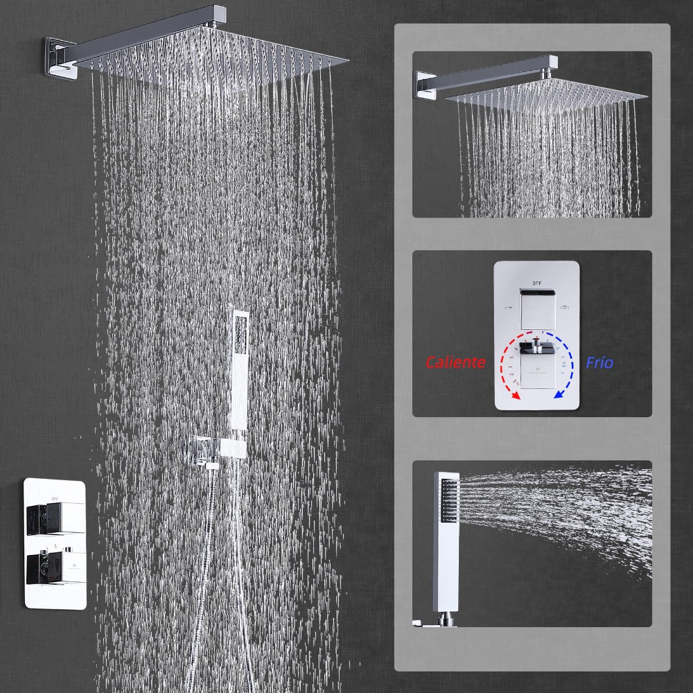 Columna ducha negra termostatico con estante para baño AiHom – homelody-es