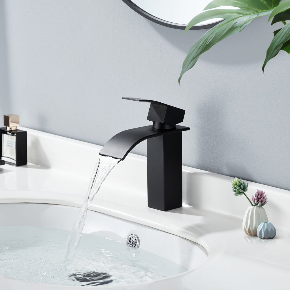 Grifo lavabo baño de cascada Solepearl, grifos para lavabos baño, grifo de  lavabo negro, grifo mezclador frío y caliente, grifo de lavabo de latón de  un solo mango, grifo de baño 